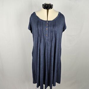 Bloomchic Dress Women's 1X Blue Round Neck Short Sleeve Pleated Ruffles Midi NWT